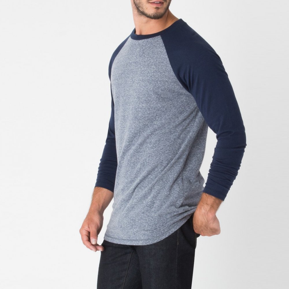 heathered knit baseball raglan sleeve t shirt