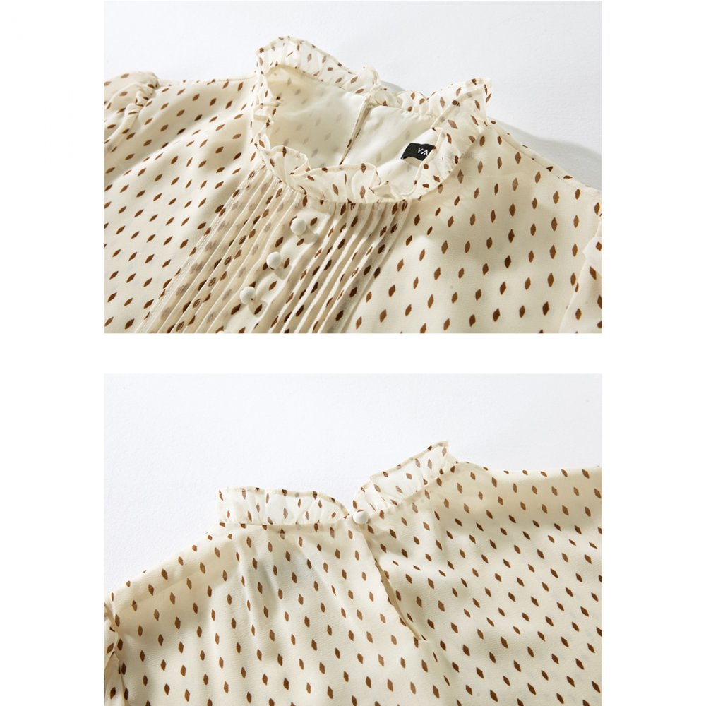 pleated doted chiffon blouse China supplier