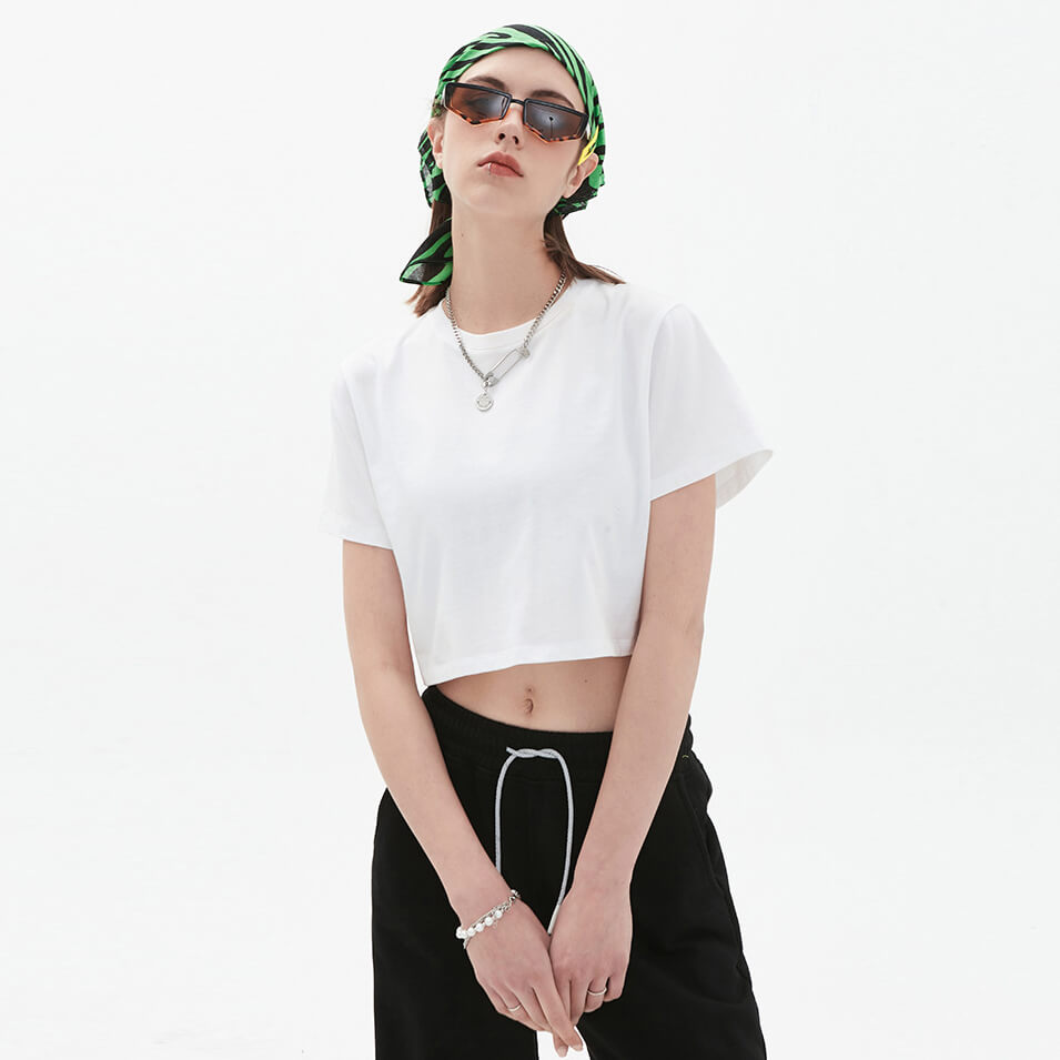 blank white short sleeve crop top women 丨 Lezhou Garment