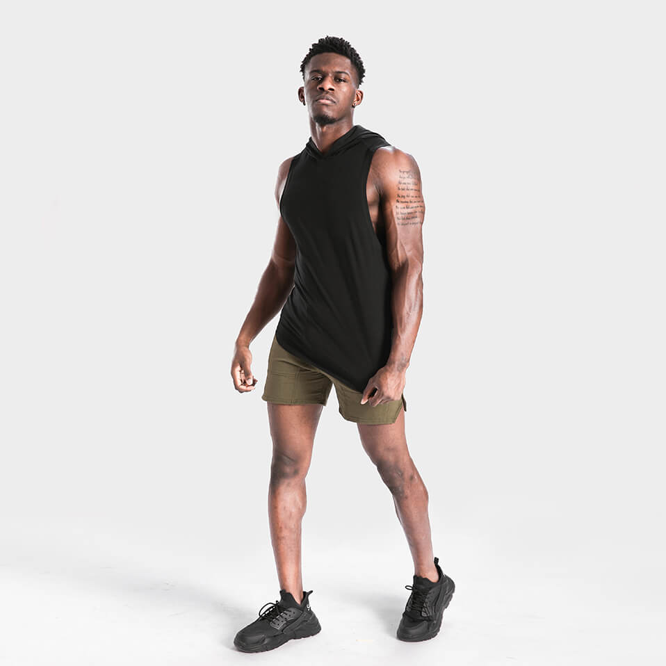 mens workout tank top with hood