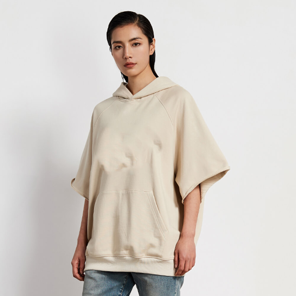 unisex oversized raw edge short sleeve hoodie 丨 Lezhou Garment