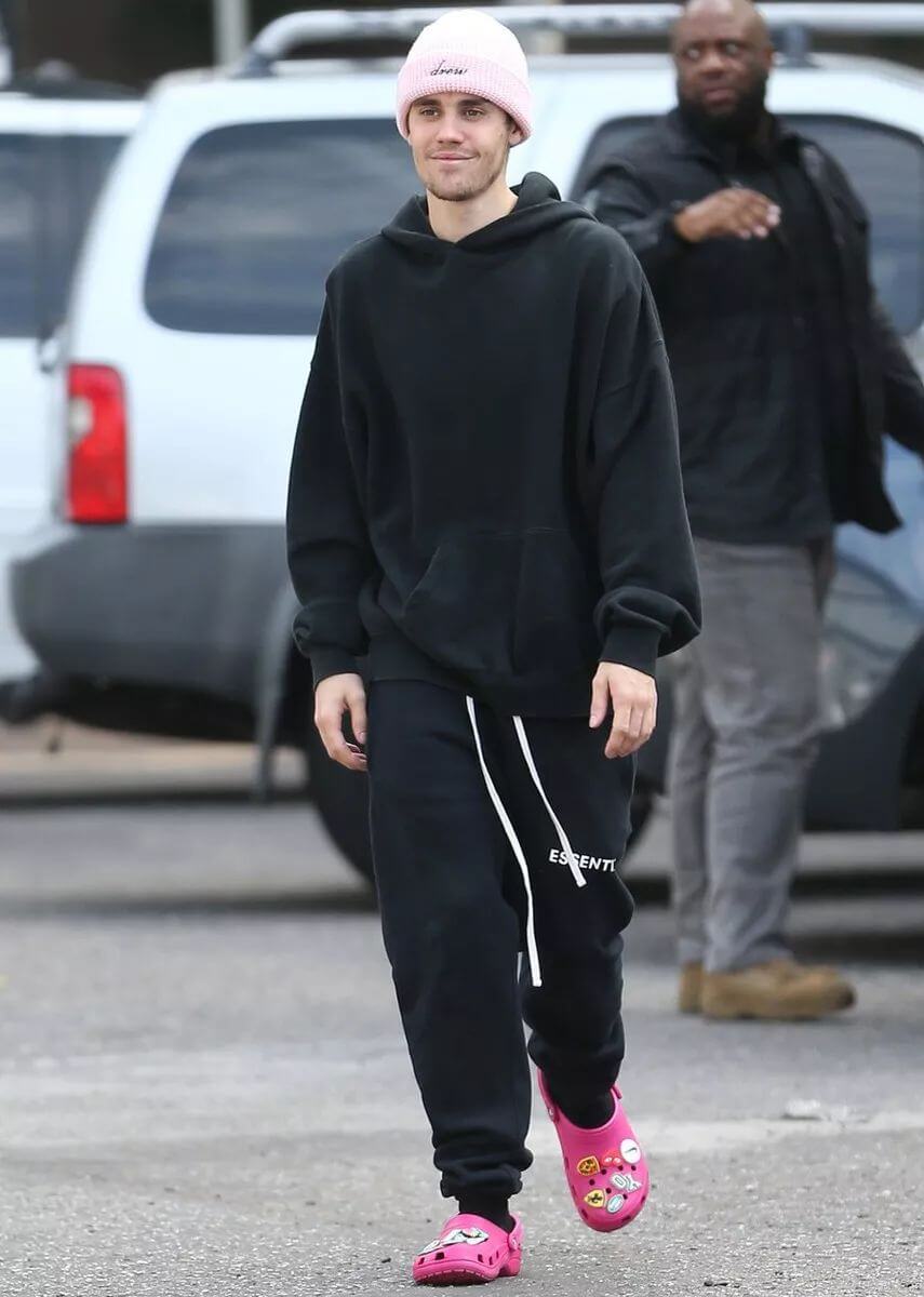 black hoodie with pink shoes