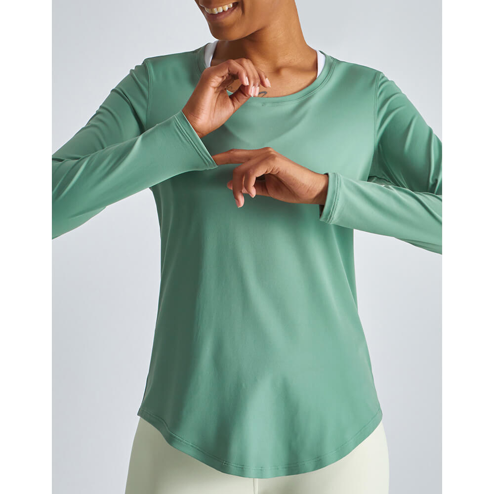 t1042 woman long sleeve nylon gym t shirt with curved hem (10)