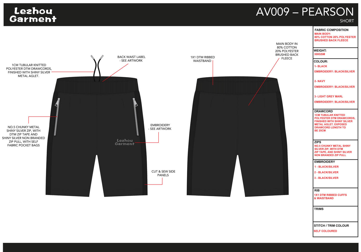 Lezhou Garment-Tech Pack Sample Sheet-Details