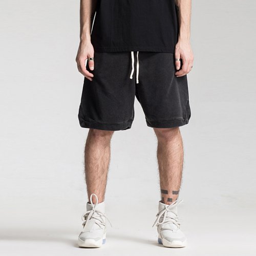 s9603 vintage wash men cut and sew sweat shorts(1)