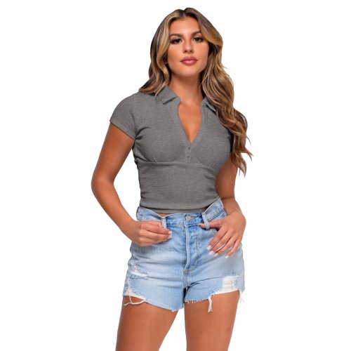your own label v neck rib cropped polo