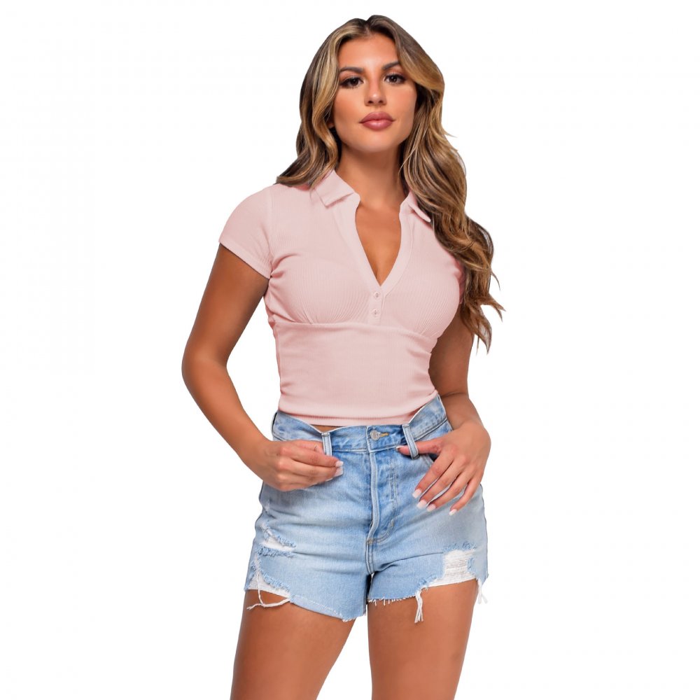 your own label v neck rib cropped polo