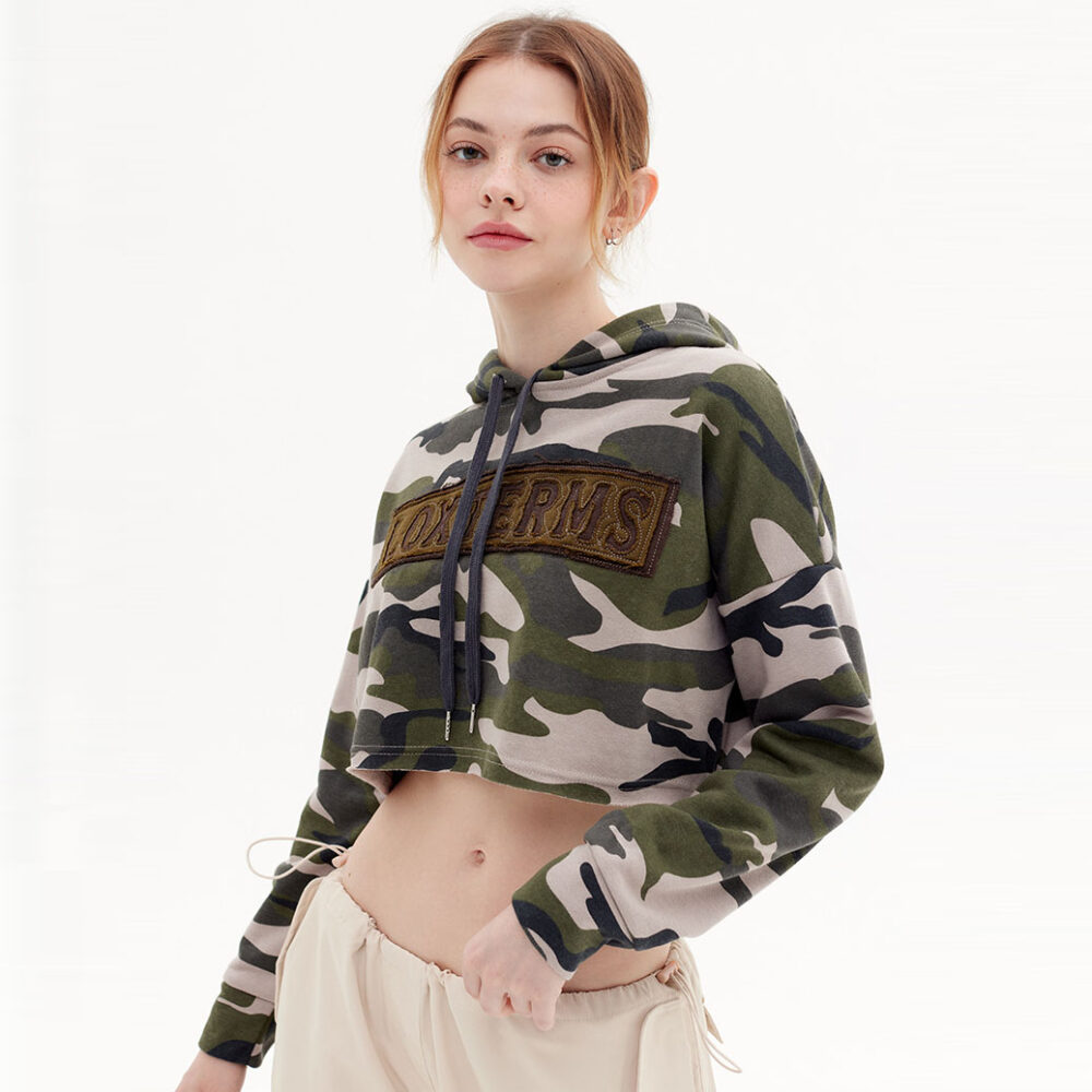 women's camo printing cropped pullover hoodie wholesale