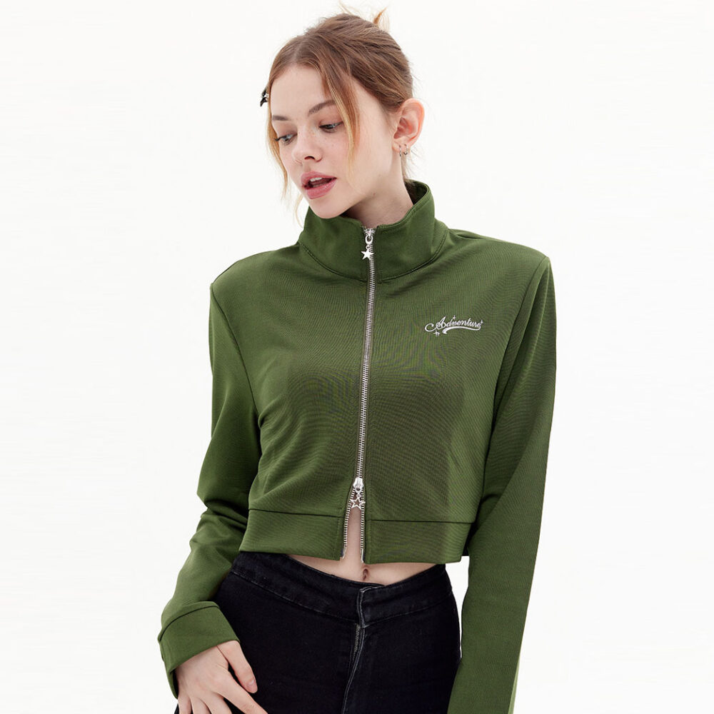 women's two way zipper stand collar cropped jacket