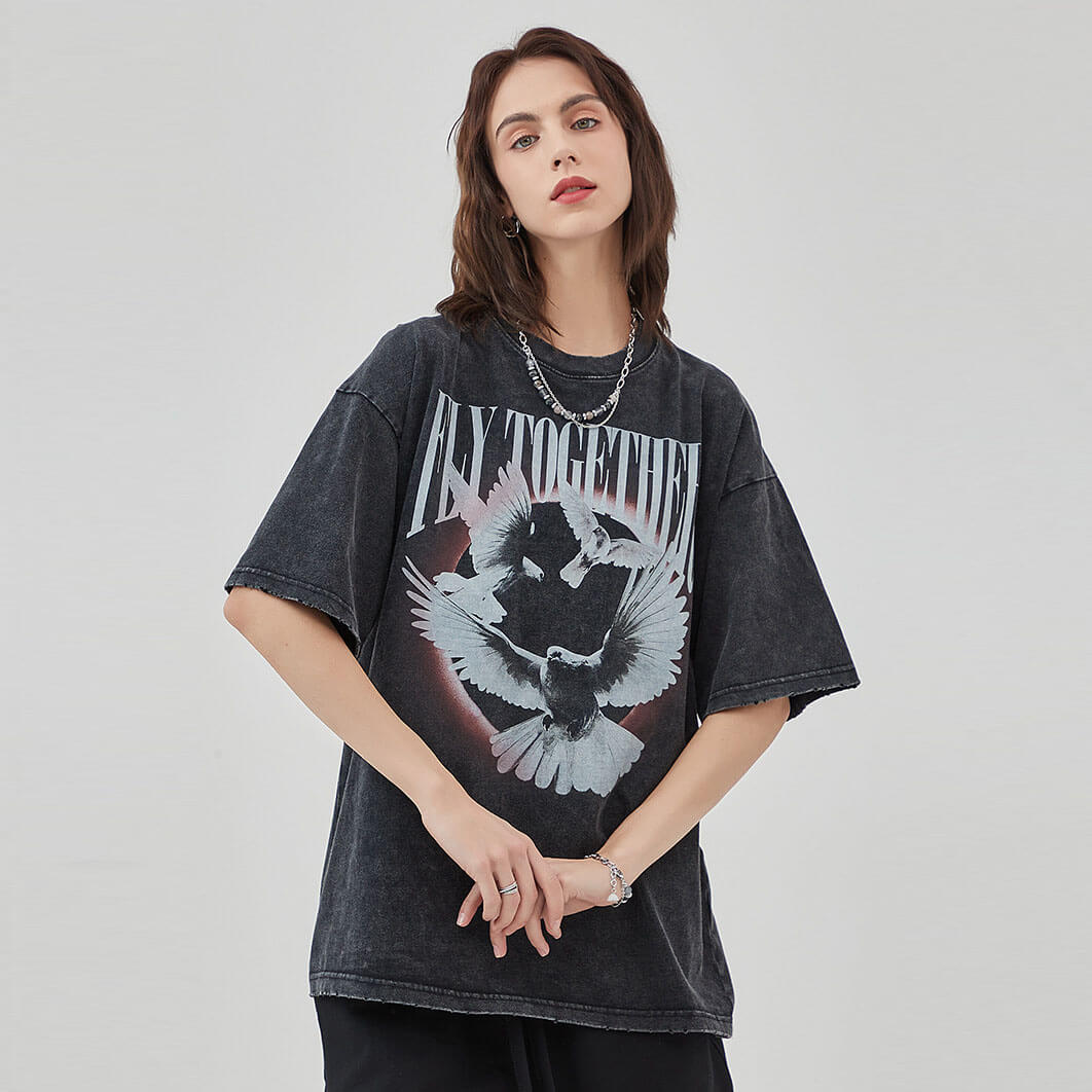 Custom printed unisex T shirt with vintage stone wash distressed 丨 Lezhou  Garment