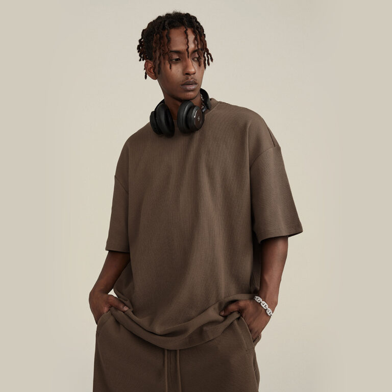 waffle oversized t shirt with drop shoulder and crew neck