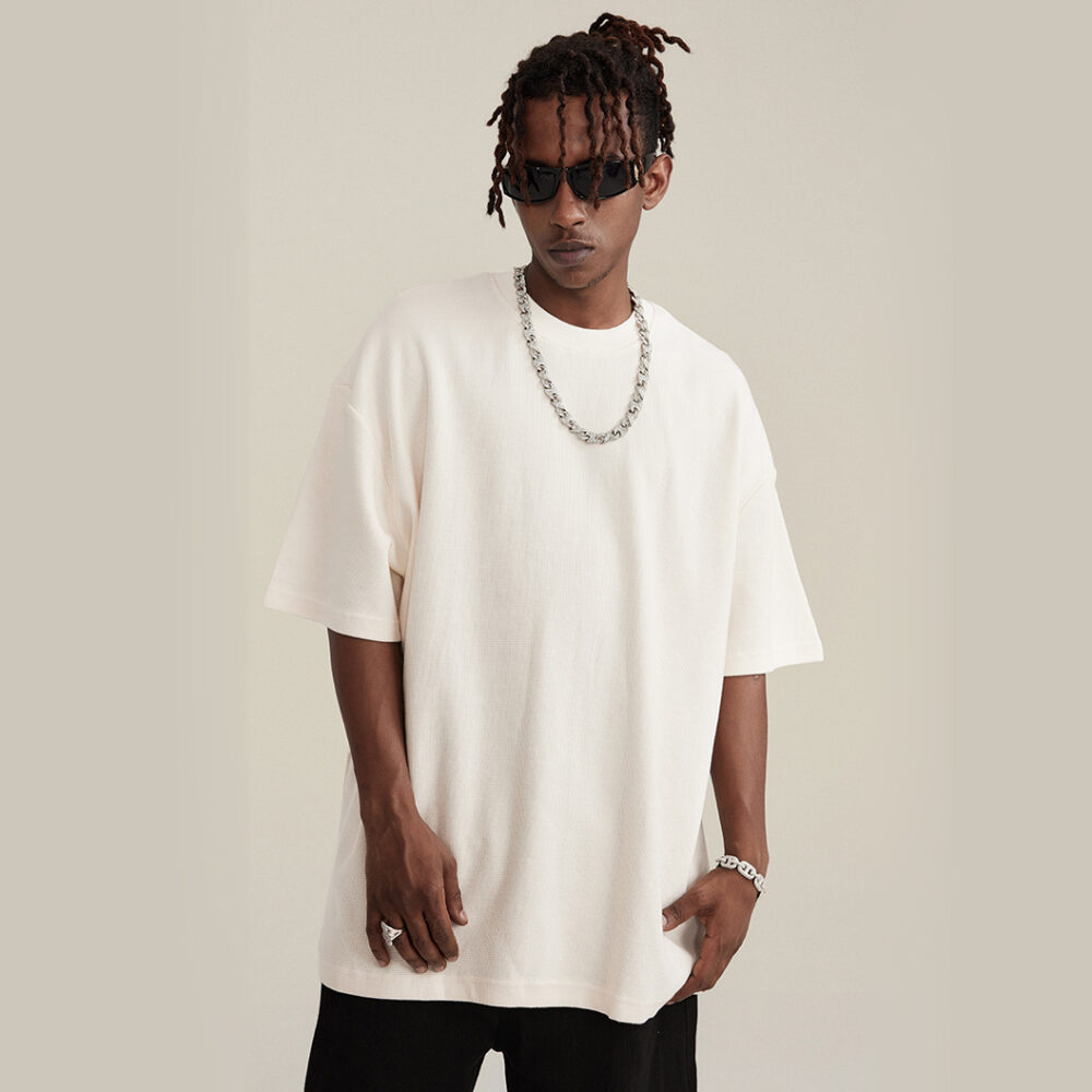 waffle oversized t shirt with drop shoulder and crew neck
