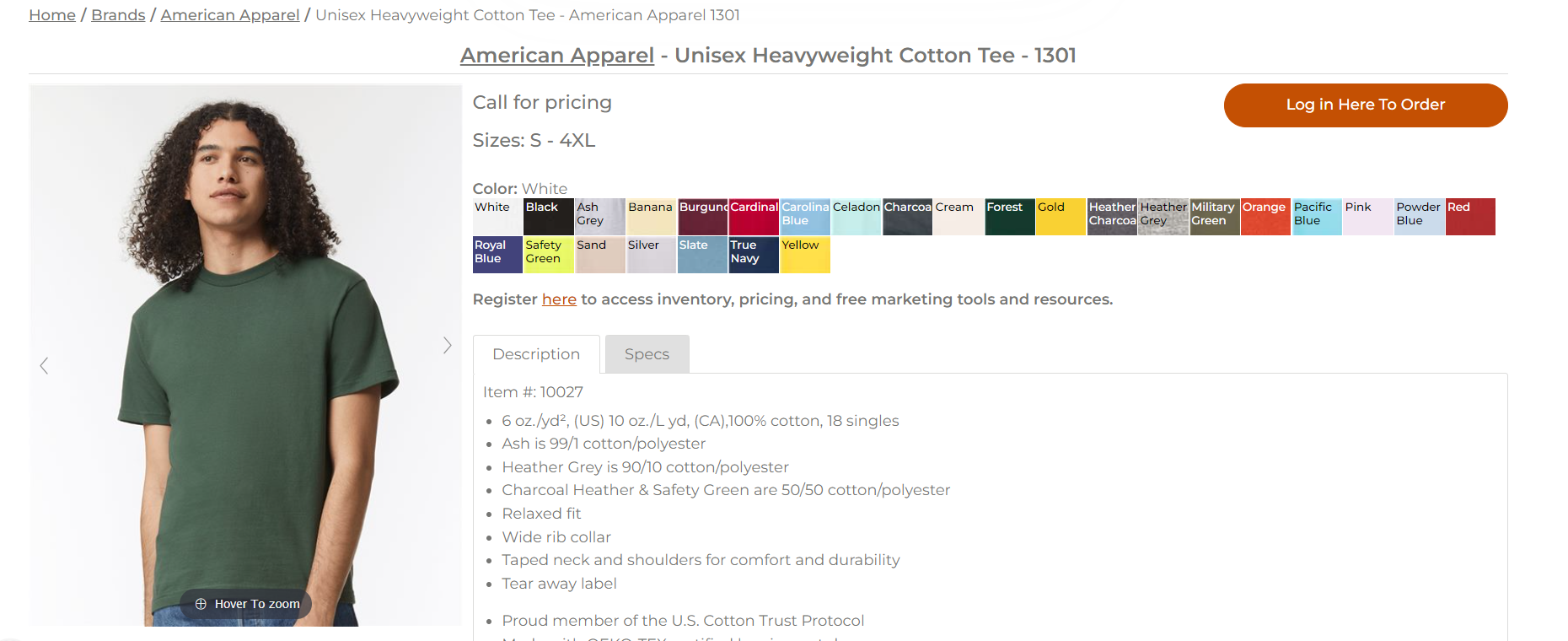 american apparel unisex heavyweight cotton tee 1301