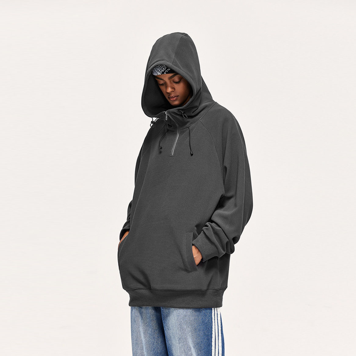Oversized half zip men hoodie wholesale 丨 Lezhou Garment