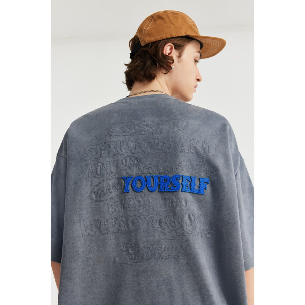 suede three dimensional embroidery unisex t shirt